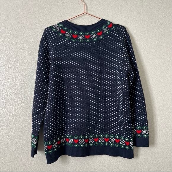 ASOS This Girl Loves Christmas Sweater Navy Blue White Red dot heart - Picture 3 of 5